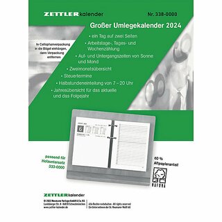 Zettler Umlegekalender 338, 1T/2S, 10,5 x 14,2cm, passend fr 333-0000, 2026