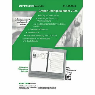 Zettler Umlegekalender 338, 1T/2S, 10,5 x 14,2cm, passend f�r 333-0000, 2027