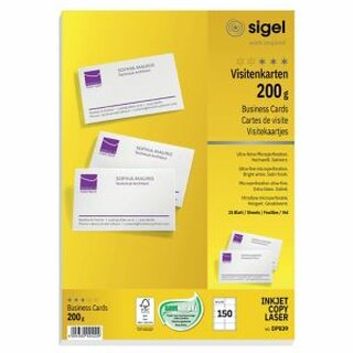 Visitenkarten Sigel DP839, 85 x 55mm, 200g, blanko, satiniert, wei, 150 Stck