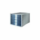 Schubladenbox HAN 1012, 4 Schubladen, grau/transparent blau