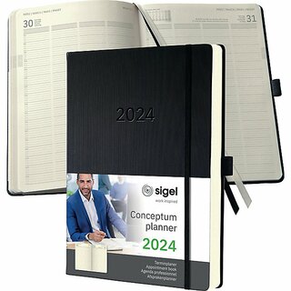Sigel Buchkalender C2604, Conceptum, 1T/1S, Hardcover, A4, schwarz, 2026