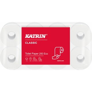 Toilettenpapier Katrin 11841 Toilet 250 ECO, 3lagig, 250 Blatt, wei, 8 Rollen