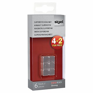Haftmagnet Sigel GL192, Superdym, Mae: 10 x 10 x 10mm, Wrfel, silber, 6 Stck