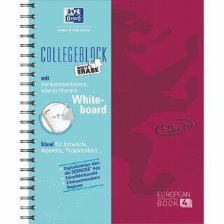 Collegeblock inkl. Whiteboardfolie Oxford 2984, A4+, kariert, 90 g, 120 Blatt