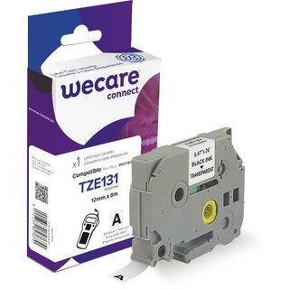 Schriftband WECARE, kompatibel mit BROTHER TZE-131, 12mmx8m, schwarz/transparent