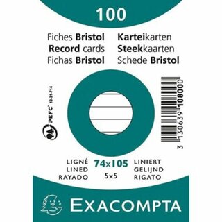 Karteikarte Exacompta A7, liniert, wei, 100 Stck