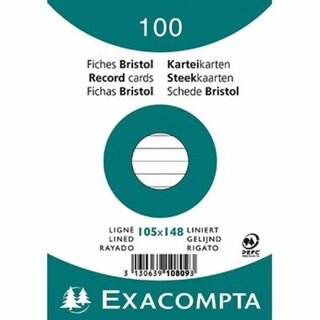 Karteikarte Exacompta A6, liniert, wei, 100 Stck