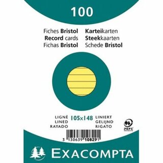 Karteikarte Exacompta A6, liniert, gelb, 100 Stck