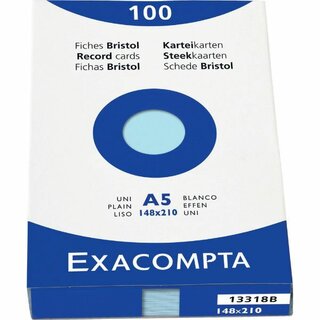 Karteikarten von Exacompta K5 A5 blanko blau , 100 Sück