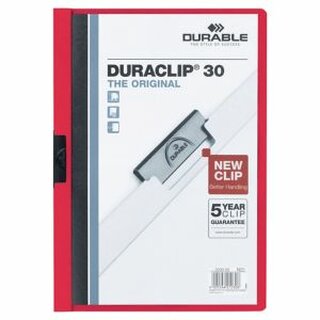 Klemmmappe Durable Duraclip 2200, A4, Fassungsvermgen: 30 Blatt, rot