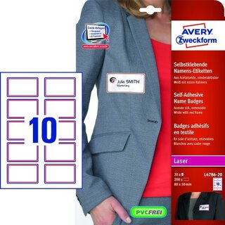 Textilnamensetiketten ZWF L4786, 80 x 50mm, weiß, 20 x 10...