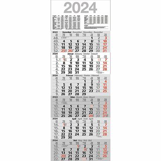 Bhner 6-Monatskalender M6MF, 6M/1S, 30 x 81 cm, scharz/rot, 2026