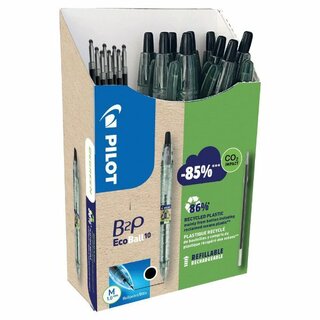 Kugelschreiber Pilot B2P Ecoball, Medium 1mm, schwarz, 10 Stck + 10 Refill