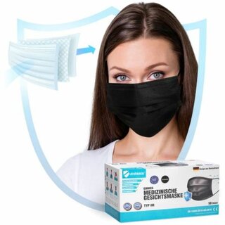 Medizinische Maske Virshields VS023T, Typ IIR, 3-lagig, schwarz, 50 Stck