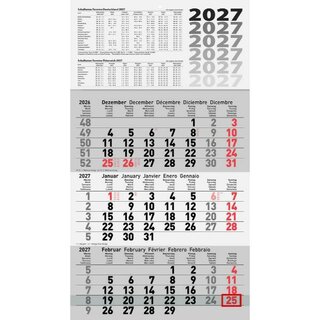 Glocken 3-Monatskalender 5060114006, 30 x 54cm, schwarz/rot, 2027
