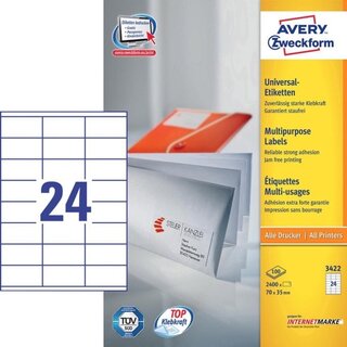 Universal-Etiketten Avery Zweckform 3422, 70x35mm (LxB), wei, 100Bl/2400St