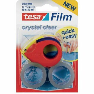 Mini Abroller Tesafilm 57859, mit 2 Rollen 19 mm x 10 m, rot/blau