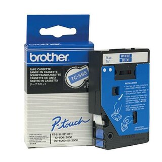 Schriftband Brother TC-595, Breite: 9mm, laminiert, wei auf blau