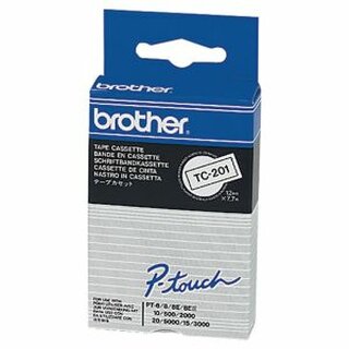 Schriftband Brother TC201, Breite: 12mm, laminiert, schwarz auf wei