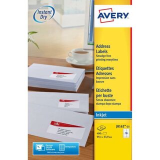 Adress-Etiketten Avery Zweckform J8162, 99,1 x 33,9mm (LxB), wei, 25Bl/400 St