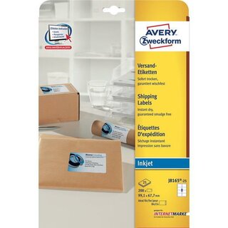 Versand-Etiketten Avery Zweckform J8165, 99,1 x 67,7mm (LxB), wei, 25Bl/200St