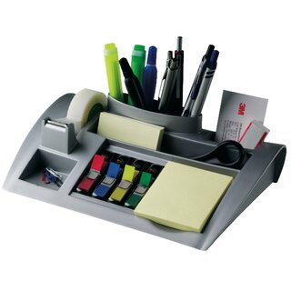 Schreibtischorganizer 3M C50 mit Haftnotizen, Indexspender und Klebeband, silber