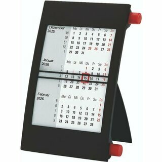 Bhner Tischkalender J2K, 3 Monate / 1S, 11x18cm, 2-farbig, schwarz/rot, 2026