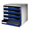 Schubladenbox Leitz 5280, 5 Schubladen, lichtgrau/blau