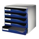 Schubladenbox Leitz 5280, 5 Schubladen, lichtgrau/blau