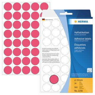 Markierungspunkte Herma 2256, D 19mm, leuchtrot, 960 Stück