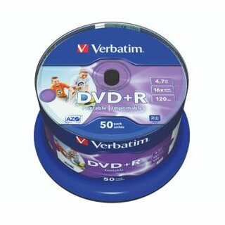 Verbatim DVD+R 50er Spindel printable 4,7GB 16fach InkWhite