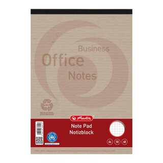 Notizblock Herlitz 100050282, A4, kariert, Recycling, mit Deckblatt, 50 Blatt
