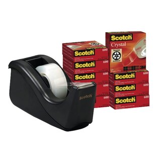 Tischabroller Scotch 61933R10, 19 mm x 33 m, schwarz, inkl. 10 Rollen Klebefilm