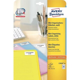 Mini-Etiketten Avery Zweckform L7656, 46x11,11mm (LxB),...