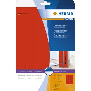 Ordner-Etiketten Herma 5137, lang / breit, rot, 60 Stck