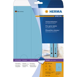 Ordner-Etiketten Herma 5138, lang / breit, blau, 60 Stck