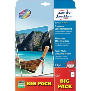 Fotopapier Avery Zweckform 2572, Inkjet, A4, 200g, hochglnzend, 50 Blatt