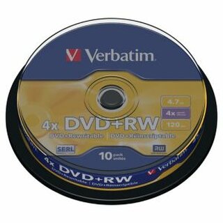 DVD+RW Verbatim 43488, 4,7GB, Schreibgeschwindigkeit: 4x, Spindel, 10 Stck