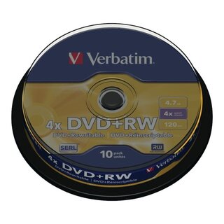 DVD+RW Verbatim 43488, 4,7GB, Schreibgeschwindigkeit: 4x, Spindel, 10 Stck