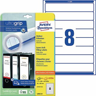 Avery Zweckform L6060 Ordner-Etiketten, kurz / schmal, wei, 30 Blatt/240 Stck