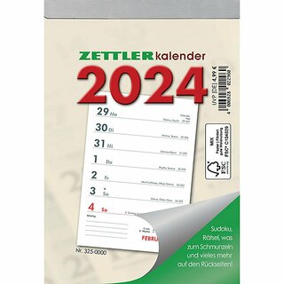 Zettler Abreikalender 325, 1T/1S, Rckseite bedruckt, 10,5 x 14,6cm, 2026