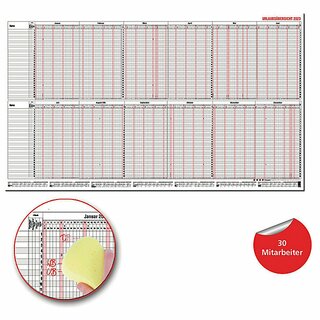 G�ss Urlaubsplaner 12-40MB, 98,5 x 60cm, f�r 30 Mitarbeiter, abwischbar, 2027