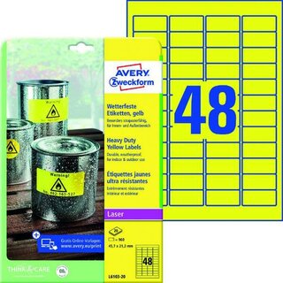 Wetterfeste Etiketten Avery Zweckform L6103-20, 45,7x21,2mm (LxB), gelb, 960 St.