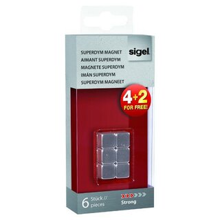 Haftmagnet Sigel BA192, Superdym, Mae: 10 x 10 x 10mm, Wrfel, silber, 6 Stck