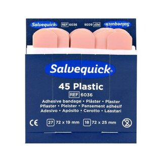 Pflasterstrips Salvequick 6036, wasserfest, Mae: 72x19 und 72x25mm, 45 Stck