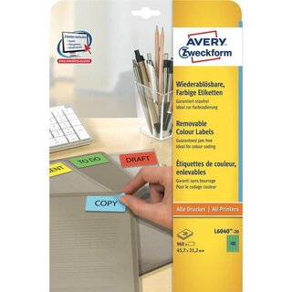 Mini-Etiketten Avery Zweckform L6040, 45,7 x 21,2mm (LxB), grn, 20Bl/960 Stck