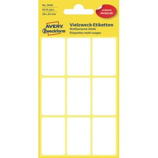 Mini-Etiketten Avery Zweckform 3045, 38 x 24mm (LxB), wei, 7 Blatt/63 Stck