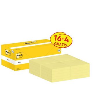 Haftnotizen Post-it 654Y-20, 76 x 76 mm, 20 Blöcke à 100...