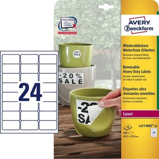 Wetterfeste Etiketten Avery Zweckform L4773REV-20, 63,5x33,9mm (LxB)wei 480 St.