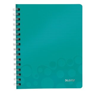 Notizbuch Leitz 4641 WOW, spiralgebunden, A5, kariert, eisblau metallic, 80 Bl